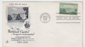 TurtlesTradingPost- Capital Sesquicentennial White House 1950 FDC #990 Artcraft - Picture 1 of 1