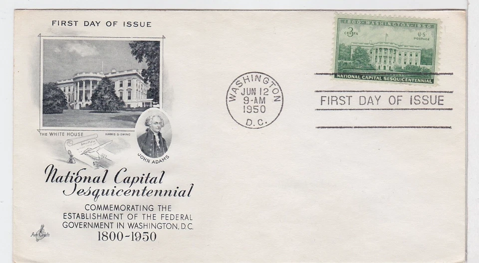 TurtlesTradingPost- Capital Sesquicentennial White House 1950 FDC #990 Artcraft - Image 1 of 1
