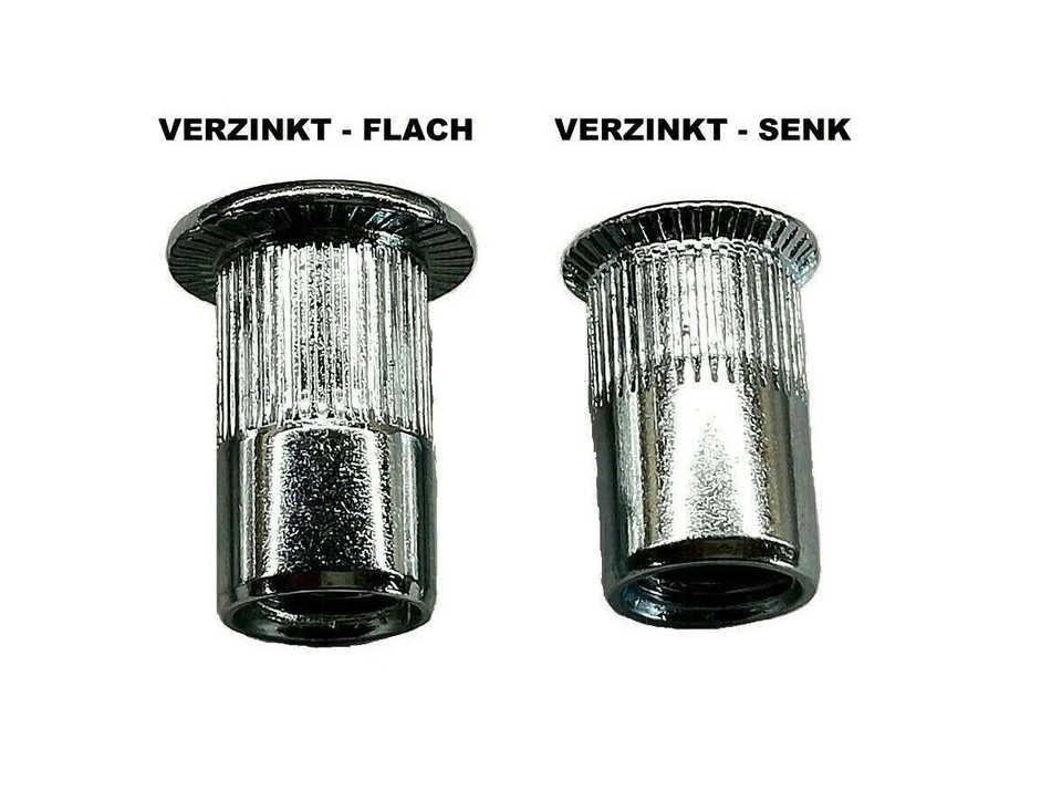 Blindnietmuttern Flachkopf kleiner Senk Stahl Verzinkt M3 M4 M5 M6 M8 Nietmutter - Bild 1 von 1
