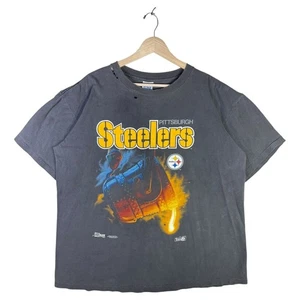 Vintage Pittsburgh Steelers Distressed NFL Helmet Graphic T-Shirt Gray Mens XL - Picture 1 of 7