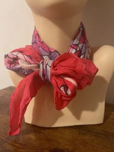 BUFANDA VINTAGE AUTÉNTICO ARTE GEOMÉTRICO ROSA INTENSO PÚRPURA GRIS SEDA 30" CUADRADO - Imagen 1 de 10