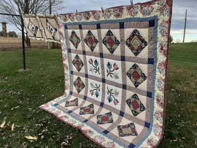 4 Pc Queen Size Quilted Comforter w/Green Bedskirt and 2 Pillow Shams~Very Nice! - Image 1 of 4