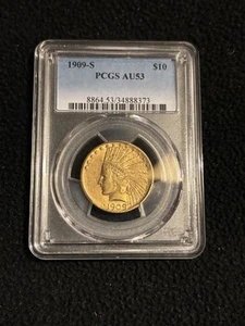 1909-S $10 INDIAN HEAD GOLD EAGLE PCGS AU53 NICE STRIKE LOW MINTAGE 292,350 - Picture 1 of 4