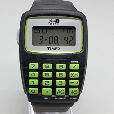 Reloj Calculadora Deportiva Timex 1440 36mm Indiglo Hombre Negro Verde Batería Nueva Foto 1 de 4
