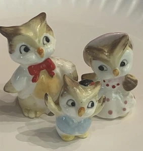 Napcoware Miniature Owl Family Bone China 1-1.75” Anthropomorphic Set 3 - Picture 1 of 10