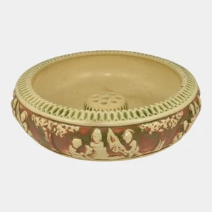 Roseville Donatello 1916 Vintage Art Pottery Ceramic Flower Frog and Bowl 54-8 - Picture 1 of 6