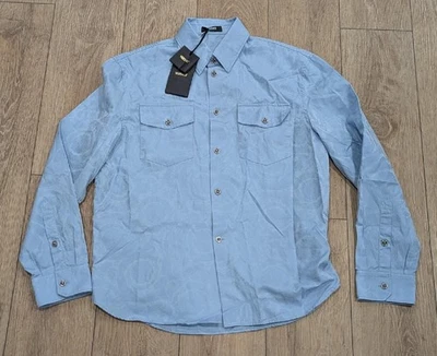 $1195 Camisa Para Hombres VERSACE Algodón Barroco LS Abotonada Azul Claro 50 EE. UU. Grande Foto 1 de 4