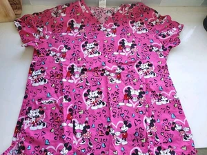 Disney Mickey Mouse Minnie Mouse Valentines Day Scrub Top Scrubs Size XL Pink - Picture 1 of 3