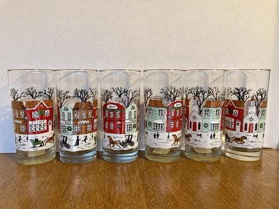 Set of 6 Vintage Libbey Winter Village Christmas Glasses - Image 1 of 4