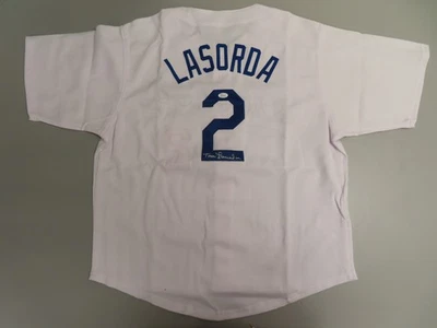 Camiseta deportiva firmada por Tommy Lasorda con autógrafo automático réplica de los Dodgers certificado de autenticidad JSA auténtica Foto 1 de 4