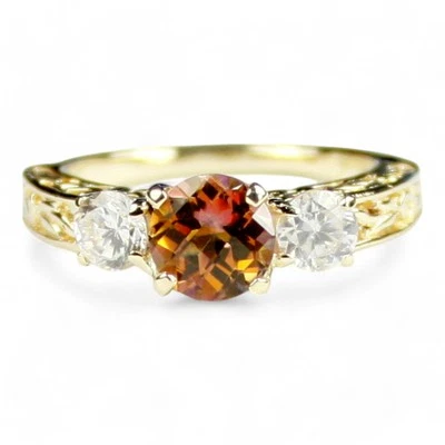 Twilight Fire Topaz  w/ 2 Accents, 10KY or 14KY Gold Ladies Ring, R254 Foto 1 de 4