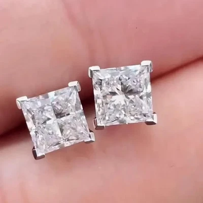 4 Ct Princess-Cut VS1/G Lab Grown Diamond Solitaire Stud Earrings 14K White Gold - Image 1 of 4
