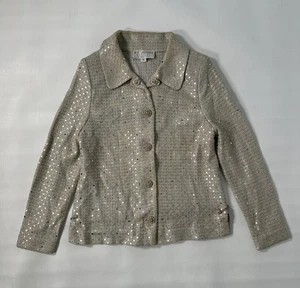 St. John Evening by Marie Crème Tan Sequin Rhinestone Jacket Size 14 Gold Square - Picture 1 of 15