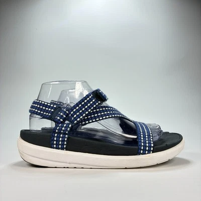 Sandálias FitFlop azul preto branco ajustável conforto sapatos femininos tamanho 8 - Imagem 1 de 4