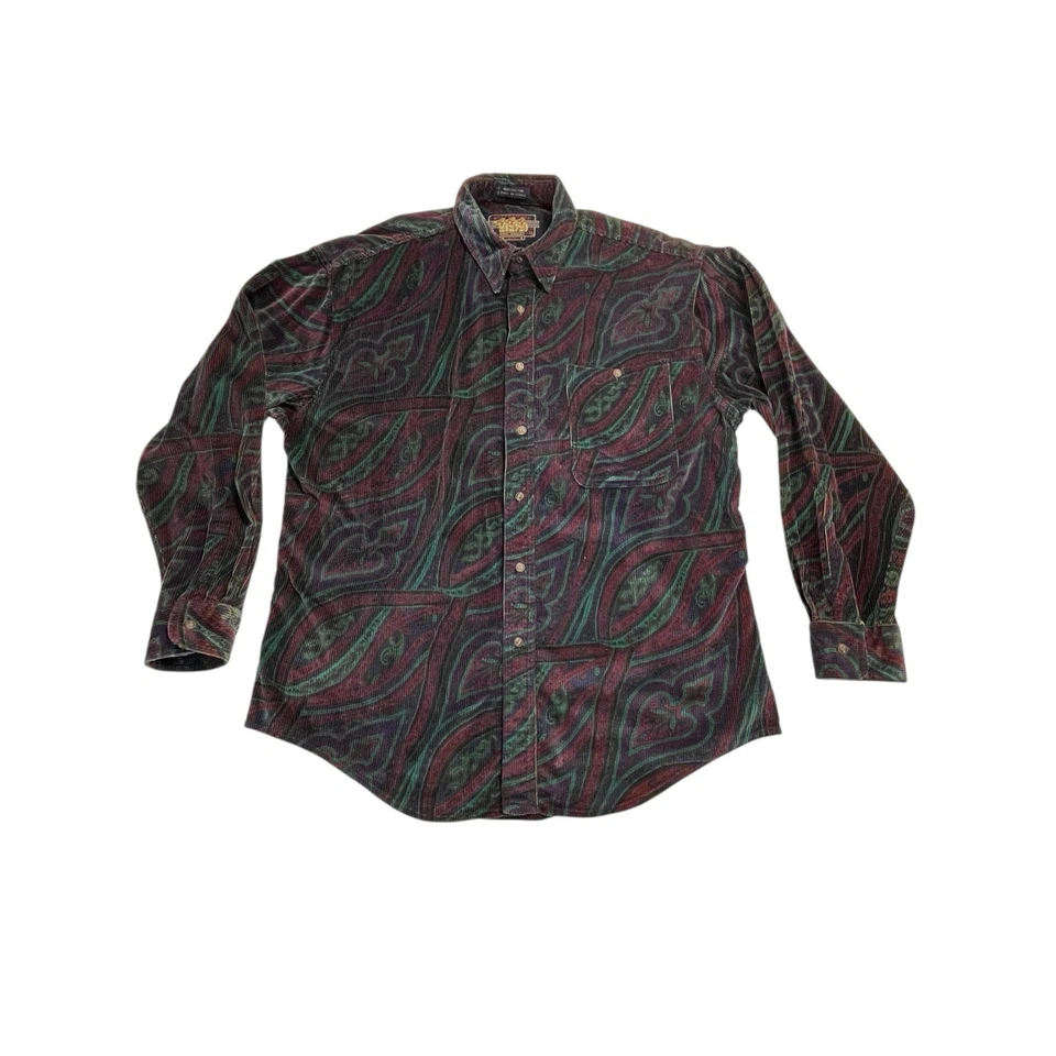 Camisa de Colección Años 90 Ralph Lauren Chaps Pana Paisley Manga Larga Talla XL Foto 1 de 4