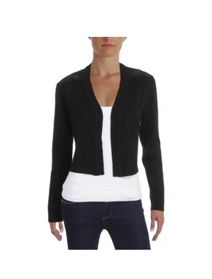 Suéter feminino Tommy Hilfiger preto perfurado traseiro encolher abertura frontal GG novo - Imagem 1 de 4