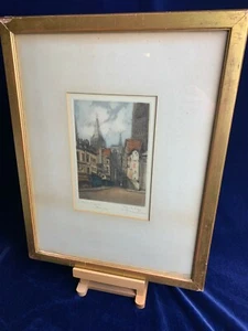 Signed Coloured Etching 'La Rue de l'Epicerie' Rouen France 1912 by Manuel Angis - Picture 1 of 10