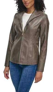 NEW Kenneth Cole Women Faux Leather Stand Up Collar Zip Coat Jacket $225 A4 - Picture 1 of 4