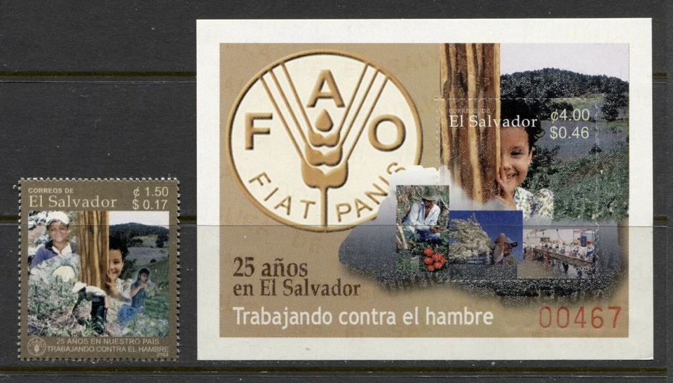 EL SALVADOR 2003, F.A.O., LUTA CONTRA A FOME 25º ANIVERSÁRIO, Scott 1585-1586. MNH - Imagem 1 de 1