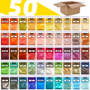 Mica Pigment Powder 50 Colors Set, Natural Epoxy Resin Dye Color Pigment Set - Picture 1 of 12
