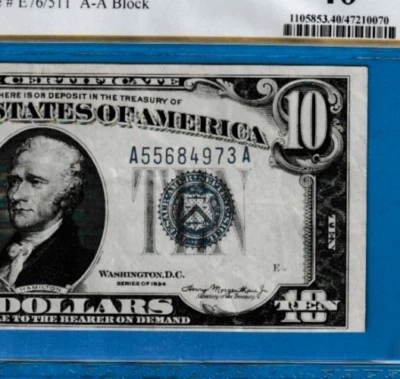 $10   1934   SILVER CERTIFICATE Serial Number  A 55684973 A  Fr.1701  PCGS - Image 1 of 3