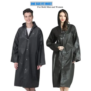 Men Black Waterproof Long Raincoat Rain Coat Hooded Trench Jacket Outdoor Hiking - Picture 1 of 26