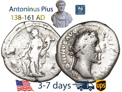 Ancient Roman Empire Coin Silver Denarius ANTONINUS PIUS 138-161 AD #14955 - Image 1 of 3