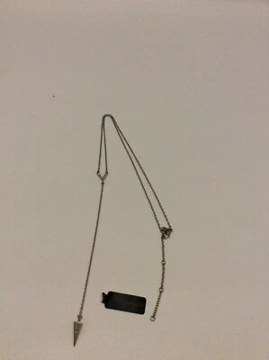 Colar Rebecca Minkoff Y Lariat, ródio com cristal, pingente triangular, novo com etiquetas - Imagem 1 de 3