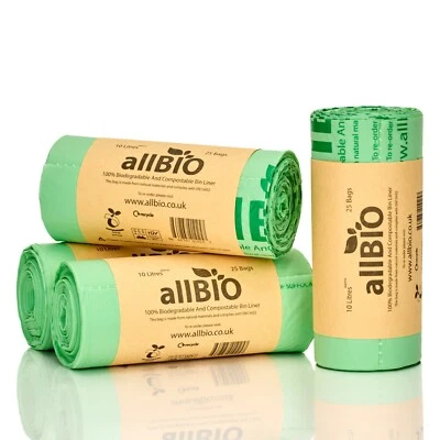 10L Extra Thick allBIO Compostable Food Waste Kitchen Caddy Bin Liners - Image 1 of 3