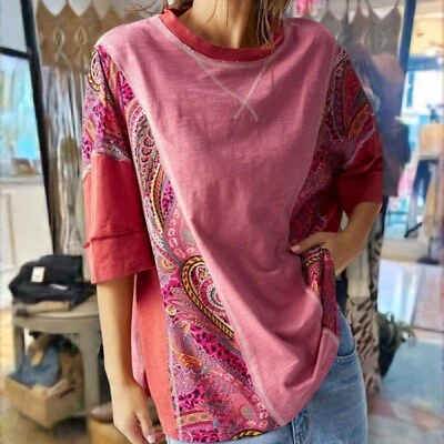 多拼布佩斯利波西米亚衬衫波西米亚棉丝绸衬衫上衣 XL 全新 — 第 1/4 张图片