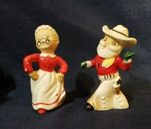 RAR Vintage Napco Western Santa & Mrs. Claus Salz & Pfefferstreuer OVP - Bild 1 von 8