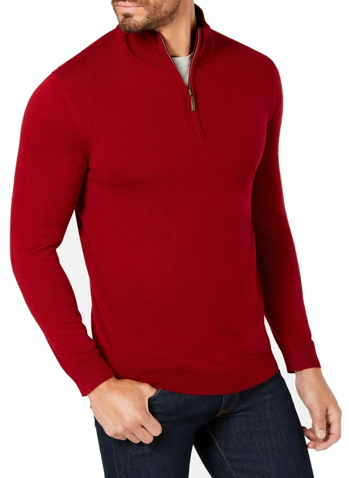 New Mens Club Room Mock Neck 1/2 Zip Merino Wool Blend Red Pullover Sweater S - Image 1 of 1