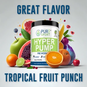 PURE Hyper Pump Pre-Workout, L-Citrulline, Beta Alanine, Fruit Punch, 25 Serving - Picture 1 of 7