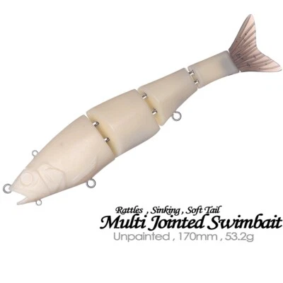 3PCS 17CM 53.2G Soft Tail Rattle Swimbait DIY Unpainted Bait Blank Fishing Lure - Image 1 of 4