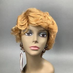 Kunis Almond Brown & Blonde Wig Human 100% Hair Short Big Curl Classic Cap - Picture 1 of 1