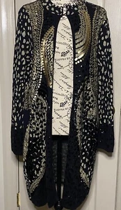 Chico’s Black/Gold Embellished Sequined Duster Cardigan Women's Size 2/12  EUC - Picture 1 of 8