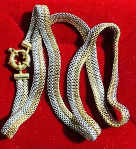 18K Solid Gold Two tone Chain Necklace Women’s 17” 6mm 15.8g - Picture 1 of 12