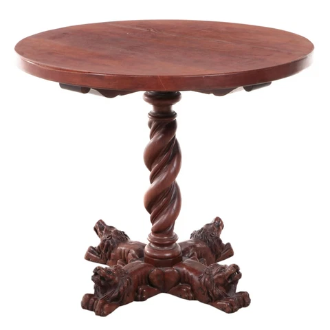 Italian Renaissance Style Pub Side Occasional Table Bistro Carved Lion Head Feet Cover
