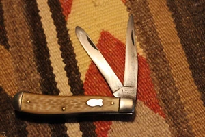 VTG Schrade Walden NY USA Model 293 2 Blade Trapper Knife Bone Handles 3 7/8" - Picture 1 of 12