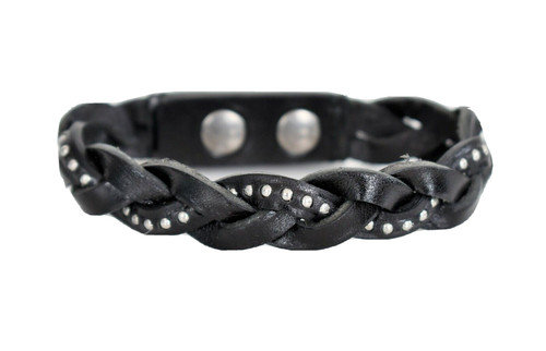 SAINT LAURENT (YSL) ️ Autentico Bracciale SAINT LAURENT PELLE NERA INTRECCIATA INTRECCIATA M