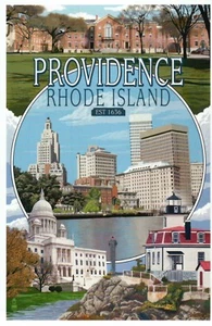 Providence Rhode Island Montage Downtown Capitol Leuchtturm etc. - moderne Postkarte - Bild 1 von 2