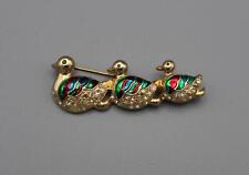 Vintage Duck Trio on Pin Brooch Gold Tone Red Green Blue Enamal and Crystals