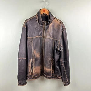Tommy Bahama Y2K Mens Distressed Chocolate Brown 100% Leather Jacket Sz XL Fade - Picture 1 of 13