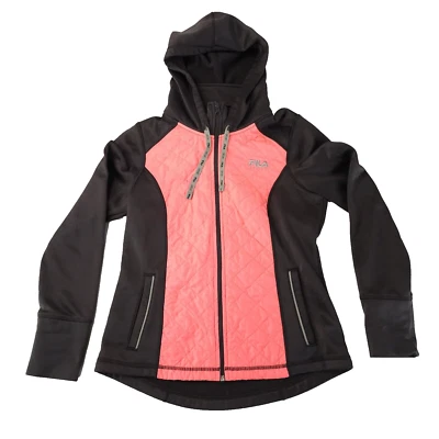 Fila Sport Quilted Jacket Womens Small Gray Pink Hooded Full Zip Gym Training - Image 1 of 4