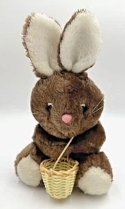 Vintage Zayre Corp Plush Brown Bunny Rabbit with Woven Easter Basket 10.5" - Picture 1 of 10