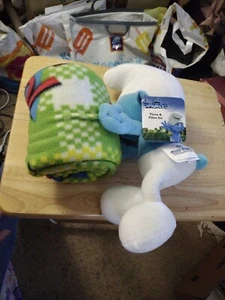 SMURFS THROW & PILLOW SET HUGGER PLUSH BLANKET SOFT STUFFED SMURFS NEW - Picture 1 of 13
