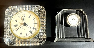 TWO DRESSER CRYSTAL CLOSKS: Waterford Crystal Art Deco Desk Clock + one France - Picture 1 of 2