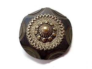 LARGE VINTAGE BAKELITE COAT BUTTON OME BRASS TRIM 1-5/8" TESTED - Picture 1 of 2