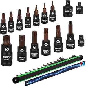"Juego Riel De Dados Estrella E Torx Hembra Llaves De Vaso Fácil Almacenar 11 PC - Picture 1 of 9