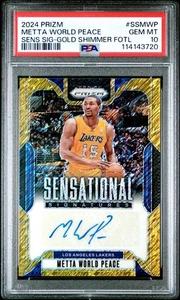 2024 PANINI PRIZM METTA WORLD PEACE AUTO GOLD SHIMMER /10 PSA 10 POP 1 Lakers - Picture 1 of 3